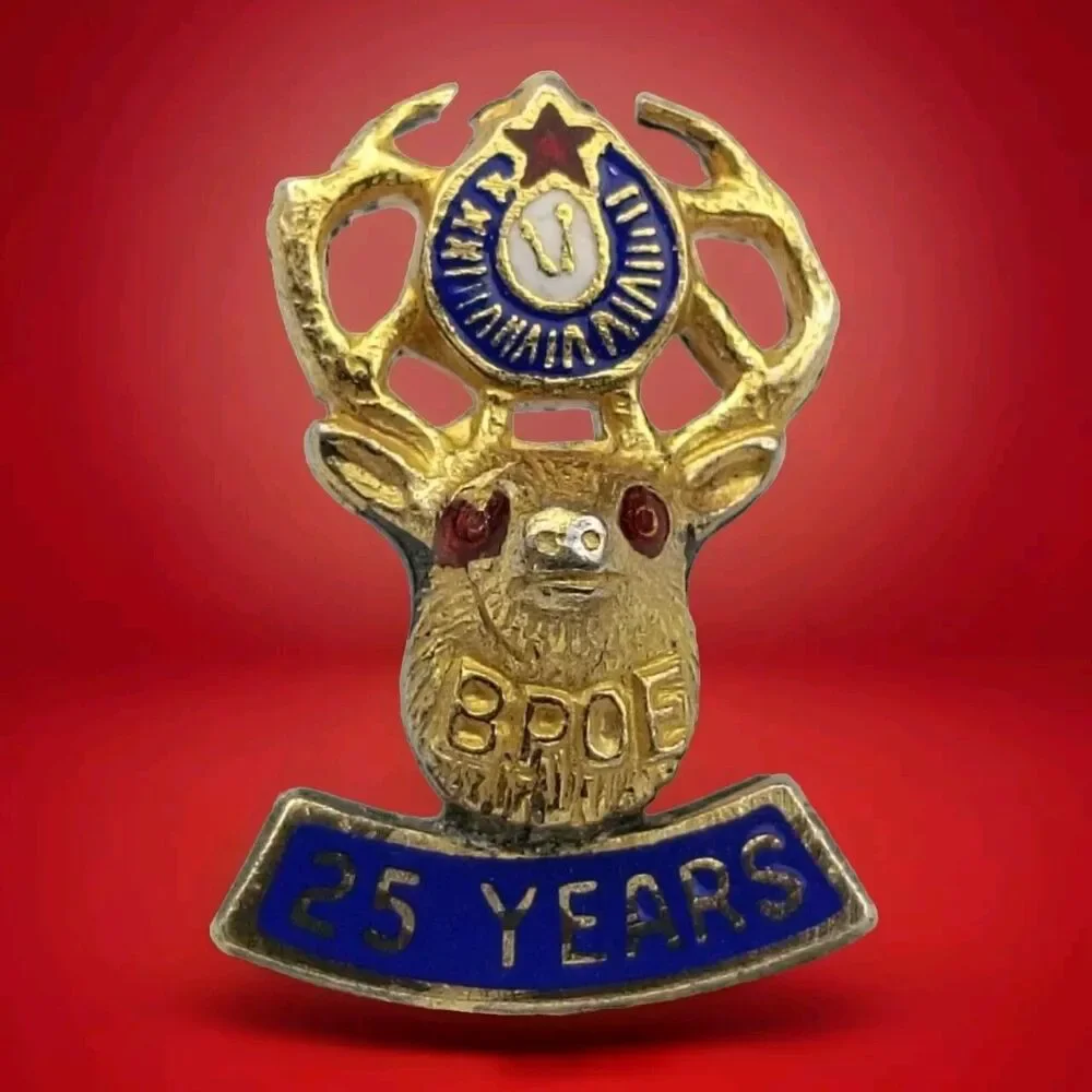 BPOE 25 Years Member Vintage Pin Red Eyes Elks Lodge Screw Back